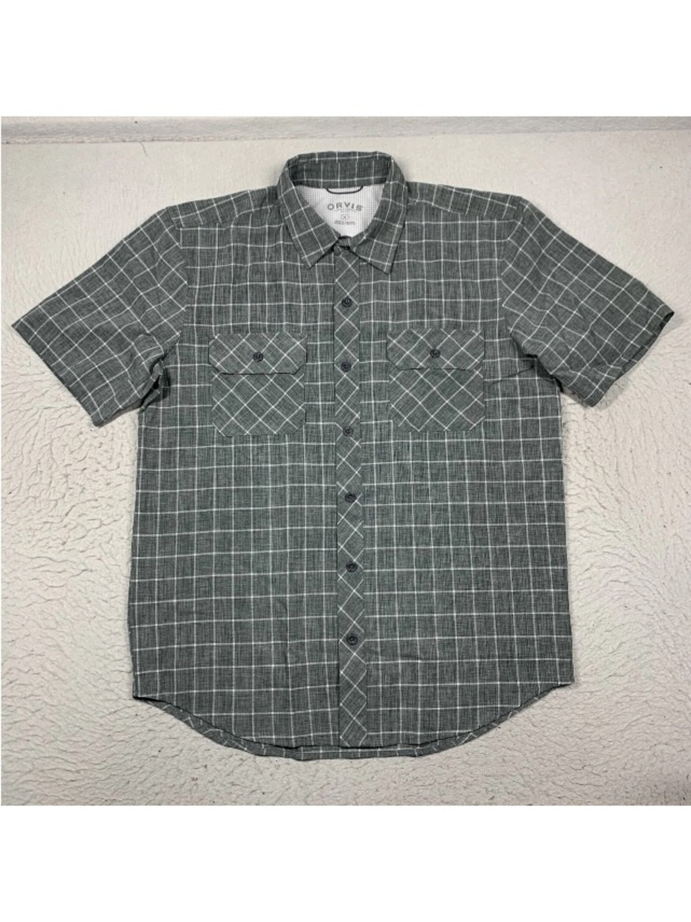 Orvis Men's Gray Plaid Short-Sleeve Button-Up Shirt M